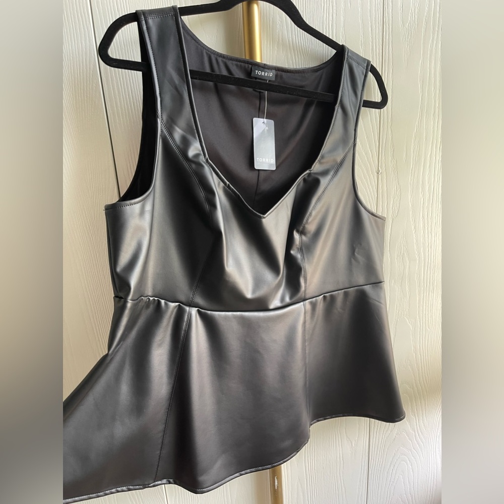 Faux leather peplum top